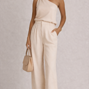 Blush One-Shoulder Tailored Set