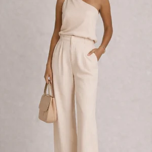 Blush One-Shoulder Tailored Set