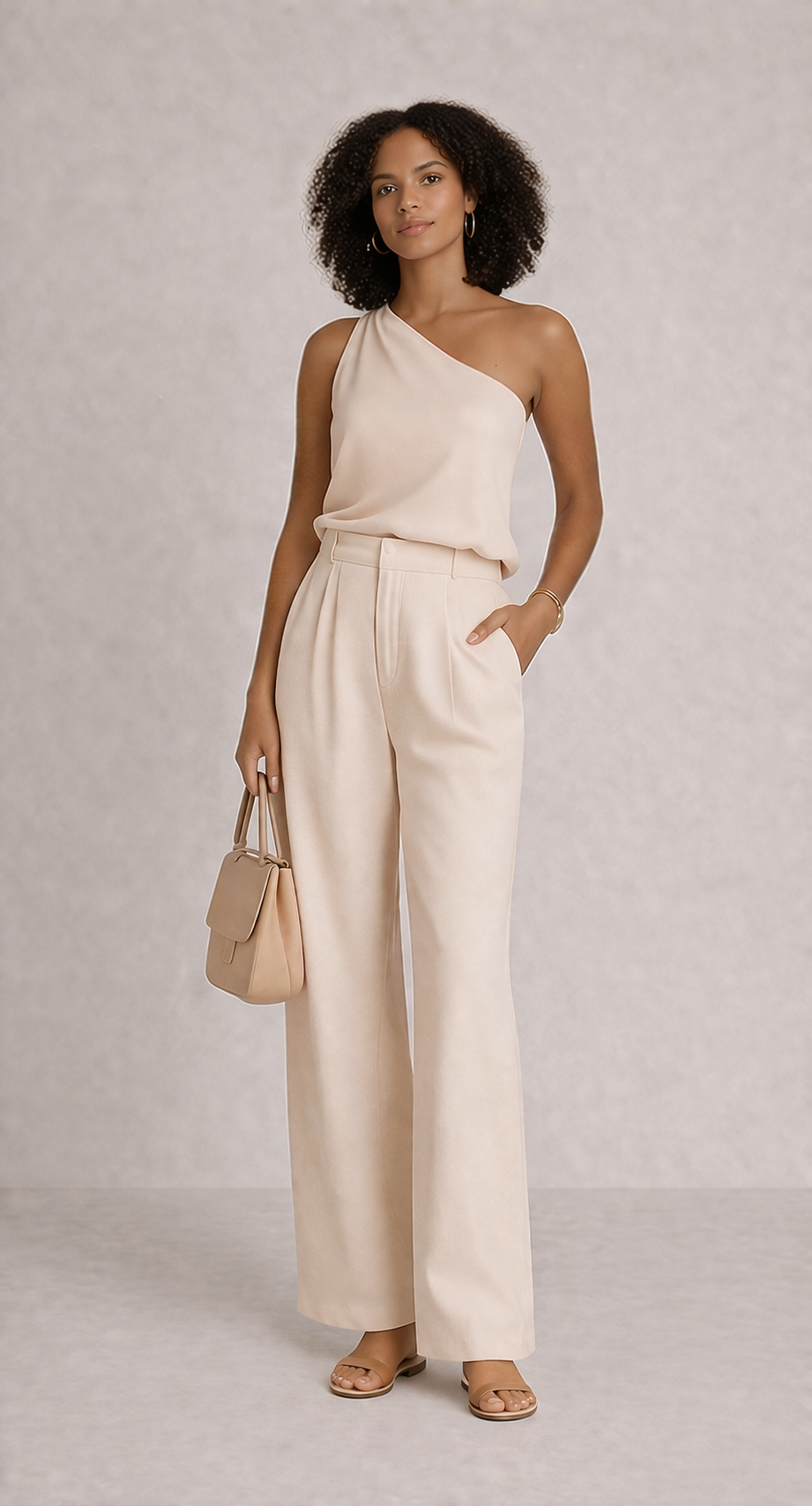 Blush One-Shoulder Tailored Set