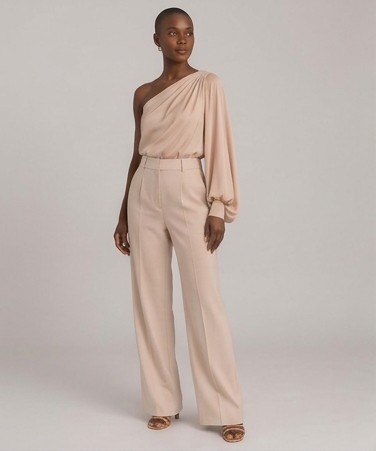Blush One-Shoulder Tailored Set